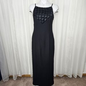 Vintage Ever Beauty Black Satin Evening Dress Gown Size 6